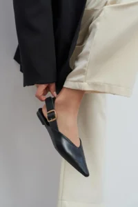 Nisantasi Shoes Beneto Black MATTE Pointed toe Belt Detailed Short Heels Women Flats - Image 7