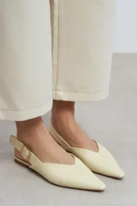 Nisantasi Shoes Beneto BUTTER YELLOW MATTE Pointed toe Belt Detailed Short Heels Women Flats - Image 6