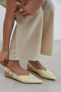 Nisantasi Shoes Beneto BUTTER YELLOW MATTE Pointed toe Belt Detailed Short Heels Women Flats - Image 7