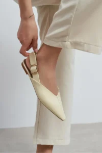 Nisantasi Shoes Beneto BUTTER YELLOW MATTE Pointed toe Belt Detailed Short Heels Women Flats - Image 8