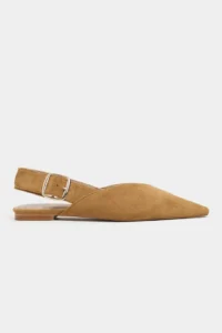 Nisantasi Shoes Beneto Tan Suede Pointed toe Belt Detailed Short Heels Women Flats