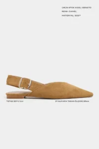 Nisantasi Shoes Beneto Tan Suede Pointed toe Belt Detailed Short Heels Women Flats - Image 2
