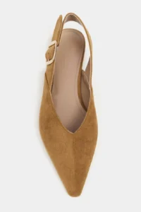 Nisantasi Shoes Beneto Tan Suede Pointed toe Belt Detailed Short Heels Women Flats - Image 3