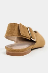 Nisantasi Shoes Beneto Tan Suede Pointed toe Belt Detailed Short Heels Women Flats - Image 4