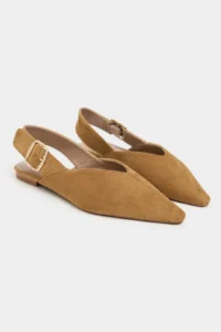 Nisantasi Shoes Beneto Tan Suede Pointed toe Belt Detailed Short Heels Women Flats - Image 5