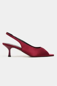 Nisantasi Shoes Salva Burgundy Satin Pointed Toe Front Light Women Heels Shoes