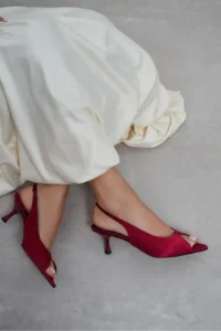 Nisantasi Shoes Salva Burgundy Satin Pointed Toe Front Light Women Heels Shoes - Image 2