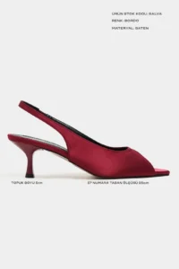 Nisantasi Shoes Salva Burgundy Satin Pointed Toe Front Light Women Heels Shoes - Image 3
