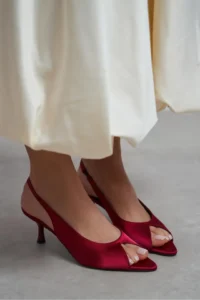 Nisantasi Shoes Salva Burgundy Satin Pointed Toe Front Light Women Heels Shoes - Image 7