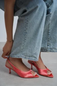 Nisantasi Shoes Salva Salmon Satin Pointed toe Front Light Women Heels Shoes - Image 2