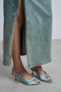 Nisantasi Shoes Salva Turquoise Satin Pointed Toe Front Light Women Heels Shoes - Image 7