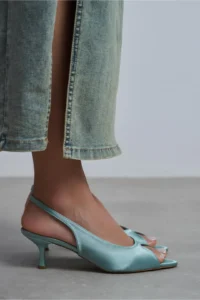 Nisantasi Shoes Salva Turquoise Satin Pointed Toe Front Light Women Heels Shoes - Image 8