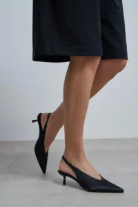 Nisantasi Shoes WILSON Black Satin Diver Material Open-Back Women Heels Shoes - Image 2