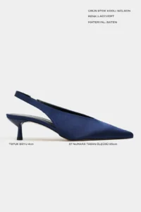 Nisantasi Shoes WILSON Navy Blue Satin Diver Material Open-Back Women Heels Shoes - Image 3