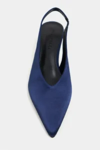 Nisantasi Shoes WILSON Navy Blue Satin Diver Material Open-Back Women Heels Shoes - Image 4