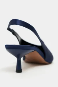 Nisantasi Shoes WILSON Navy Blue Satin Diver Material Open-Back Women Heels Shoes - Image 5
