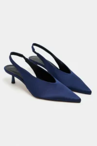 Nisantasi Shoes WILSON Navy Blue Satin Diver Material Open-Back Women Heels Shoes - Image 6