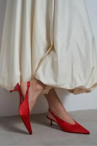 Nisantasi Shoes WILSON Red Satin Diver Material Open-Back Women Heels Shoes - Image 2