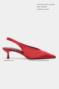 Nisantasi Shoes WILSON Red Satin Diver Material Open-Back Women Heels Shoes - Image 3
