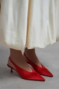 Nisantasi Shoes WILSON Red Satin Diver Material Open-Back Women Heels Shoes - Image 7