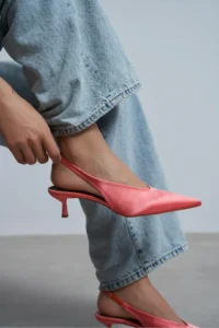 Nisantasi Shoes WILSON Salmon Satin Diver Material Open-Back Women Heels Shoes - Image 2