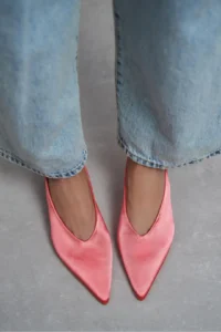 Nisantasi Shoes WILSON Salmon Satin Diver Material Open-Back Women Heels Shoes - Image 7