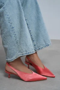 Nisantasi Shoes WILSON Salmon Satin Diver Material Open-Back Women Heels Shoes - Image 8