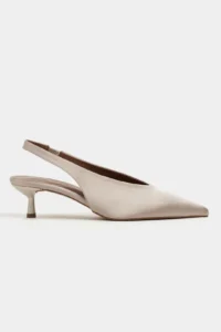 Nisantasi Shoes WILSON Sand BEIGE Satin Diver Material Open-Back Women Heels Shoes