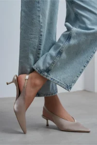 Nisantasi Shoes WILSON Sand BEIGE Satin Diver Material Open-Back Women Heels Shoes - Image 2
