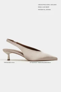 Nisantasi Shoes WILSON Sand BEIGE Satin Diver Material Open-Back Women Heels Shoes - Image 3