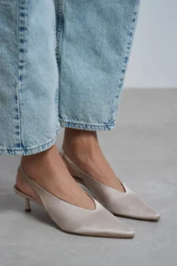 Nisantasi Shoes WILSON Sand BEIGE Satin Diver Material Open-Back Women Heels Shoes - Image 8
