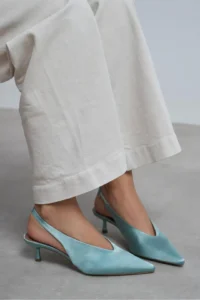 Nisantasi Shoes WILSON Turquoise Satin Diver Material Open-Back Women Heels Shoes - Image 2