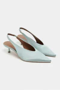 Nisantasi Shoes WILSON Turquoise Satin Diver Material Open-Back Women Heels Shoes - Image 6