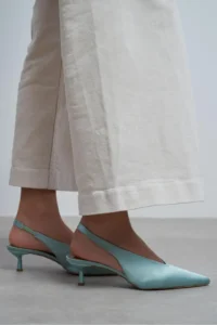 Nisantasi Shoes WILSON Turquoise Satin Diver Material Open-Back Women Heels Shoes - Image 8