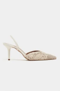 Nisantasi Shoes Norely Beige Knitwear Net Embroidered Back Light Women Heels Shoes