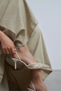 Nisantasi Shoes Norely Beige Knitwear Net Embroidered Back Light Women Heels Shoes - Image 2