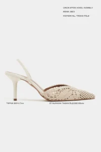 Nisantasi Shoes Norely Beige Knitwear Net Embroidered Back Light Women Heels Shoes - Image 3