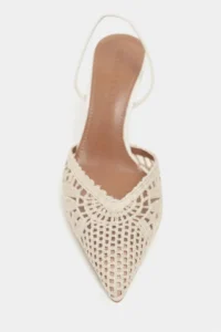 Nisantasi Shoes Norely Beige Knitwear Net Embroidered Back Light Women Heels Shoes - Image 4