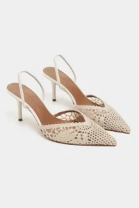 Nisantasi Shoes Norely Beige Knitwear Net Embroidered Back Light Women Heels Shoes - Image 6