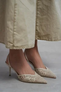 Nisantasi Shoes Norely Beige Knitwear Net Embroidered Back Light Women Heels Shoes - Image 7