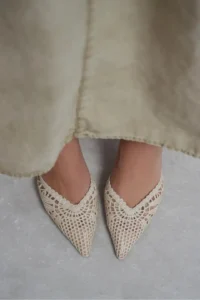 Nisantasi Shoes Norely Beige Knitwear Net Embroidered Back Light Women Heels Shoes - Image 8