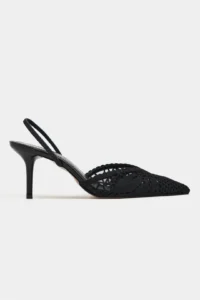 Nisantasi Shoes Norely Black Knitwear Net Embroidered Back Light Women Heels Shoes