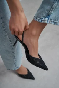 Nisantasi Shoes Norely Black Knitwear Net Embroidered Back Light Women Heels Shoes - Image 2