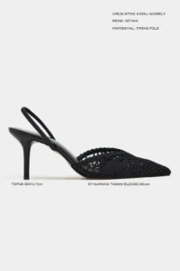 Nisantasi Shoes Norely Black Knitwear Net Embroidered Back Light Women Heels Shoes - Image 3