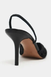 Nisantasi Shoes Norely Black Knitwear Net Embroidered Back Light Women Heels Shoes - Image 5