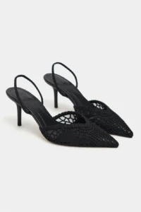 Nisantasi Shoes Norely Black Knitwear Net Embroidered Back Light Women Heels Shoes - Image 6
