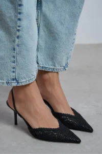 Nisantasi Shoes Norely Black Knitwear Net Embroidered Back Light Women Heels Shoes - Image 7