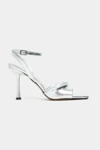 Nisantasi Shoes Cream Silver Patterned Blunt Toe Ankle Belt Detailed Thin Heels Shoes