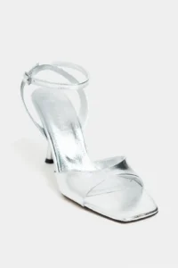 Nisantasi Shoes Cream Silver Patterned Blunt Toe Ankle Belt Detailed Thin Heels Shoes - Image 3