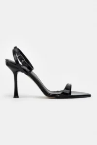 Nisantasi Shoes Sanny Black Patent  Bilek Belt Detailed Women Thin Heels Shoes